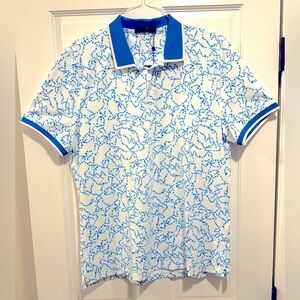 Mens Large G/FORE White with Blue Star Pattern Short Sleeve Polo NWT